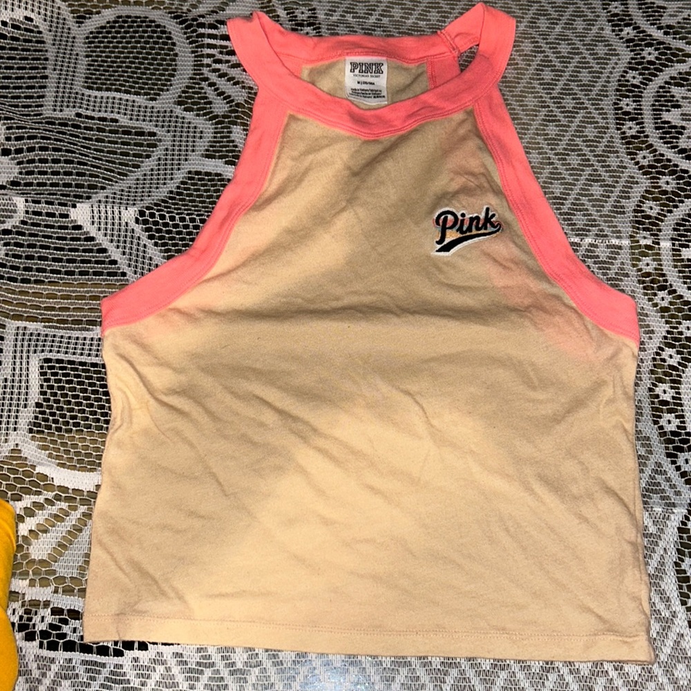 PINK medium crop muscle tank top color pink light orange. Gently used